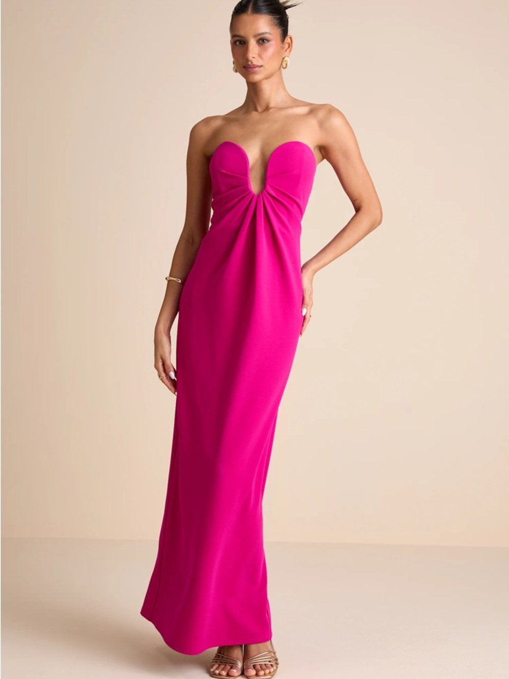 Lulu's Strapless Hot Pink Sweetheart Gown